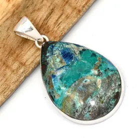 Pendentif Shattuckite vert turquoise, argent 925 - Bijoux en Shattuckite