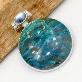 Pendentif rond Shattuckite labradorite, argent 925 - Bijoux en Shattuckite