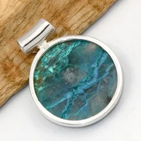 Pendentif rond Shattuckite labradorite, argent 925 - Bijoux en Shattuckite
