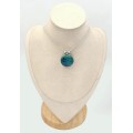 Pendentif rond Shattuckite labradorite, argent 925 - Bijoux en Shattuckite
