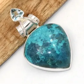 Pendentif Shattuckite Topaze bleue forme goutte - Bijoux en Shattuckite