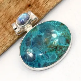Pendentif Shattuckite et Labradorite cabochon - Bijoux en Shattuckite