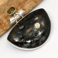 Pendentif Nuummite Grade AAA semi‑rond & quartz fumé – Argent 925