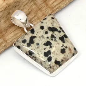 Pendentif Jaspe Dalmatien forme trapèze, argent 925 - Pendentifs pierres naturelles