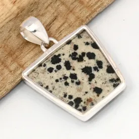 Pendentif Jaspe Dalmatien forme trapèze, argent 925 - Pendentifs pierres naturelles