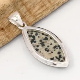 Pendentif Jaspe Dalmatien forme marquise, argent 925 - Pendentifs pierres naturelles