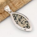 Pendentif Jaspe Dalmatien forme marquise, argent 925 - Pendentifs pierres naturelles