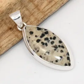 Pendentif Jaspe Dalmatien forme marquise, argent 925 - Pendentifs pierres naturelles