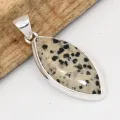 Pendentif Jaspe Dalmatien forme marquise, argent 925 - Pendentifs pierres naturelles