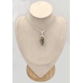 Pendentif Jaspe Dalmatien forme marquise, argent 925 - Pendentifs pierres naturelles
