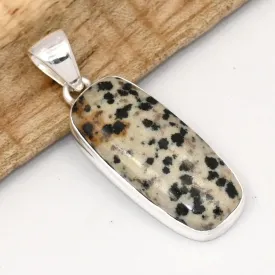 Pendentif Jaspe Dalmatien ovale arrondi, argent 925 - Pendentifs pierres naturelles