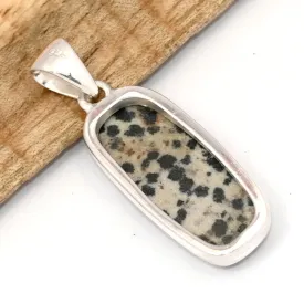 Pendentif Jaspe Dalmatien ovale arrondi, argent 925 - Pendentifs pierres naturelles