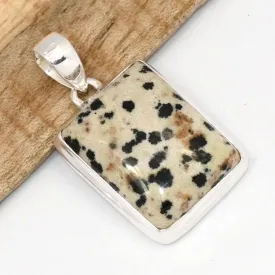 Pendentif Jaspe Dalmatien rectangulaire argent 925 - Pendentifs pierres naturelles