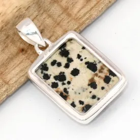 Pendentif Jaspe Dalmatien rectangulaire argent 925 - Pendentifs pierres naturelles