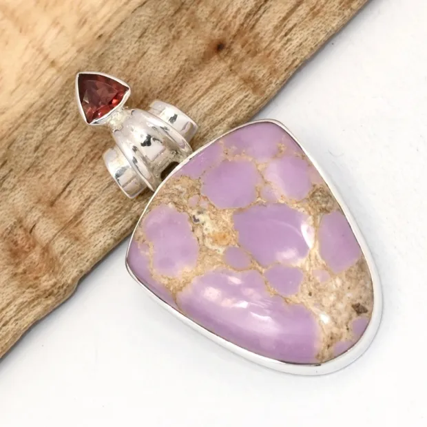 Pendentif Phosphosidérite semi-ovale et grenat - Pendentifs pierres naturelles