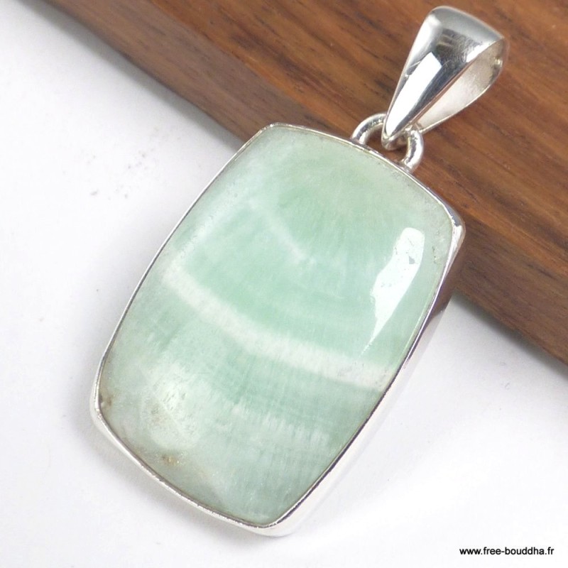 Pendentif Aragonite bleue rectangulaire – Argent 925