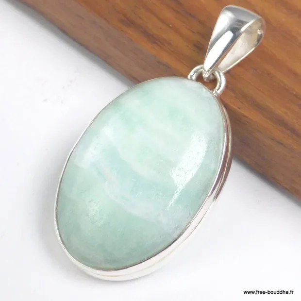 Pendentif ovale en Aragonite bleue verte - Pendentifs pierres naturelles
