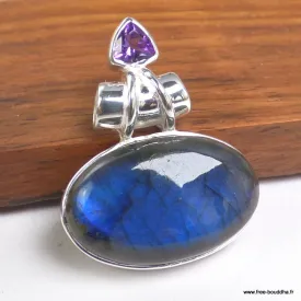 Pendentif Labradorite bleue et améthyste facettée - Pendentifs pierres naturelles