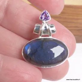 Pendentif Labradorite bleue et améthyste facettée - Pendentifs pierres naturelles