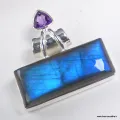 Pendentif Labradorite bleue rectangulaire améthyste facettée - Pendentifs pierres naturelles