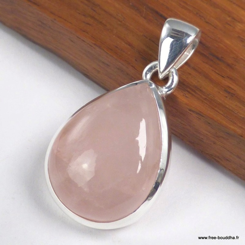Pendentif Quartz rose AAA goutte – argent 925 naturel et apaisant
