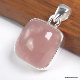 Pendentif Quartz rose naturel épais carré argent 925 - Pendentifs pierres naturelles