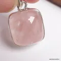 Pendentif Quartz rose naturel épais carré argent 925 - Pendentifs pierres naturelles