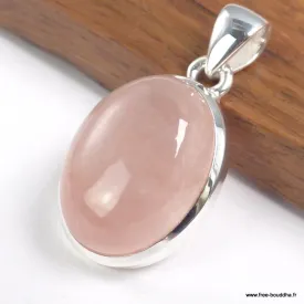 Pendentif Quartz rose naturel épais ovale argent 925 - Pendentifs pierres naturelles