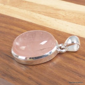 Pendentif Quartz rose naturel épais ovale argent 925 - Pendentifs pierres naturelles