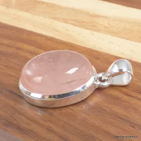 Pendentif Quartz rose naturel épais ovale argent 925 - Pendentifs pierres naturelles