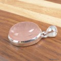 Pendentif Quartz rose naturel épais ovale argent 925 - Pendentifs pierres naturelles