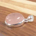 Pendentif Quartz rose naturel épais ovale argent 925 - Pendentifs pierres naturelles