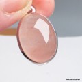Pendentif Quartz rose naturel épais ovale argent 925 - Pendentifs pierres naturelles