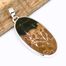 Pendentif Jaspe Océan ovale 5,3 cm argent 925 - Pendentifs pierres naturelles
