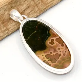 Pendentif Jaspe Océan ovale 5,3 cm argent 925 - Pendentifs pierres naturelles
