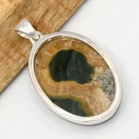 Gros Pendentif Jaspe Océan ovale 4,9 cm argent 925 - Pendentifs pierres naturelles