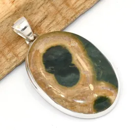 Gros Pendentif Jaspe Océan ovale 4,9 cm argent 925 - Pendentifs pierres naturelles