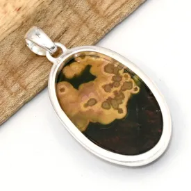 Gros Pendentif Jaspe Océan naturel ovale argent 925 - Pendentifs pierres naturelles
