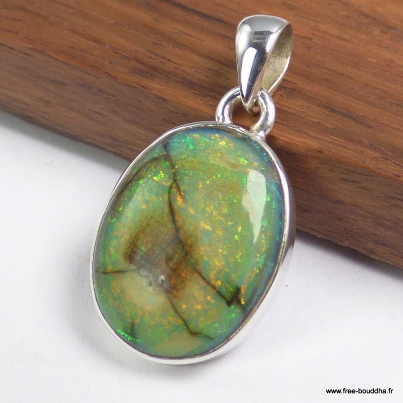 Pendentif Opale Sterling verte jaune – Énergie, Créativité & Harmonie