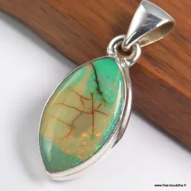 Pendentif marquise Opale Sterling verte argent 925 - Pendentifs pierres naturelles
