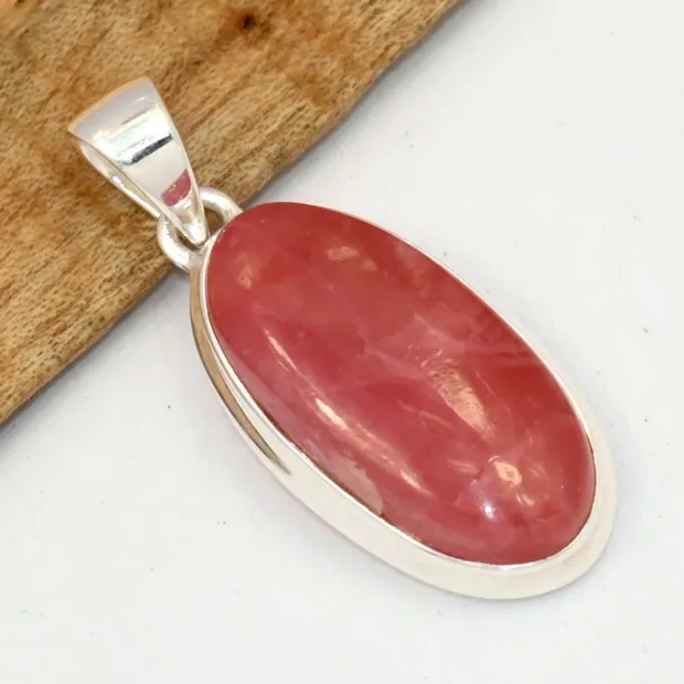 Pendentif ovale Rhodochrosite gel qualité AAA - Bijoux en Rhodochrosite