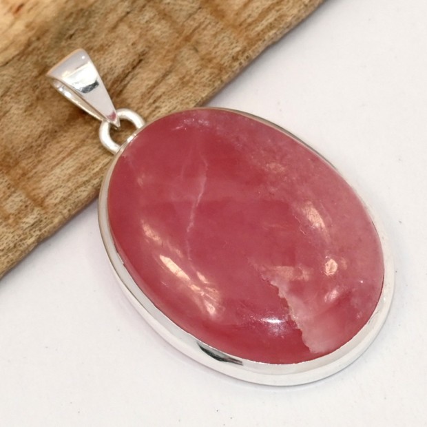 Pendentif Rhodochrosite gel AAA – Ovale lumineux en argent 925