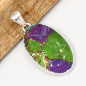 Pendentif Turquoise mohave verte mauve ovale - Bijoux en Turquoise