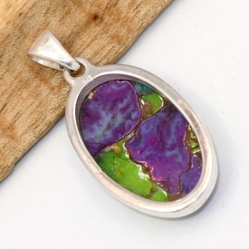 Pendentif Turquoise mohave verte mauve ovale - Bijoux en Shattuckite