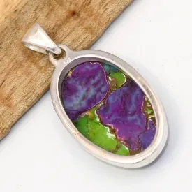 Pendentif Turquoise mohave verte mauve ovale - Bijoux en Turquoise