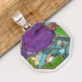 Pendentif Turquoise mohave multicolore hexagonale - Bijoux en Turquoise