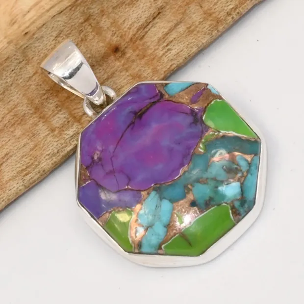 Pendentif Turquoise mohave multicolore hexagonale - Bijoux en Turquoise