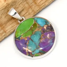 Pendentif rond Turquoise mohave tricolore - Bijoux en Turquoise