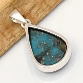 Pendentif Turquoise avec Pyrite d'Orient forme goutte - Bijoux en Turquoise Iranienne (Nishapur)