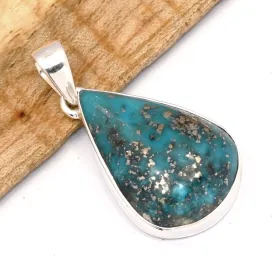 Pendentif Turquoise avec Pyrite d'Orient forme goutte - Bijoux en Turquoise Iranienne (Nishapur)